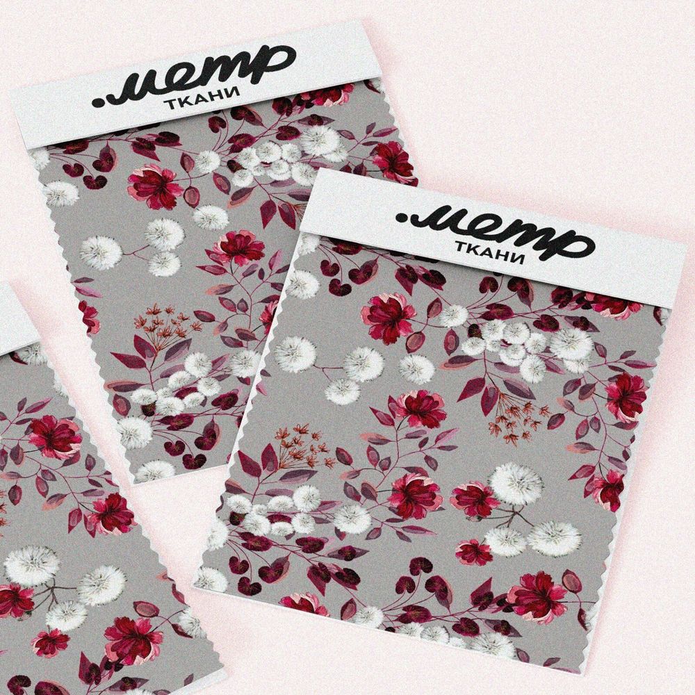 Ткань флис хризантемы красные и белые