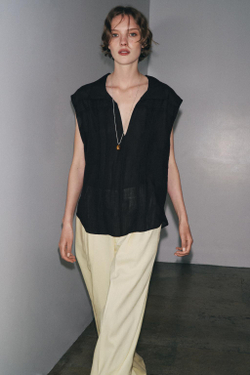 ZARA РУБАШКА ИЗ СМЕСИ РАМИ СО СБОРКАМИ — ZW COLLECTION, ЧЕРНЫЙ