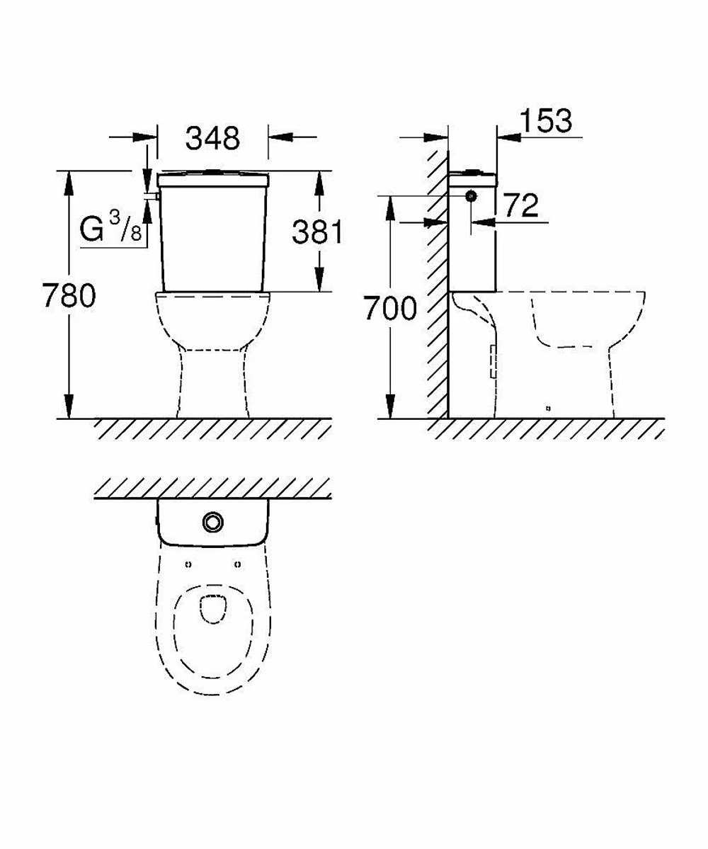 Унитаз Grohe Bau Ceramic 39429 437 безободковый, с бачком