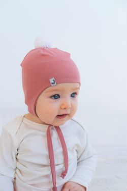 Шапка летняя трикотажная (Пудра) с помпоном БОН-БОН