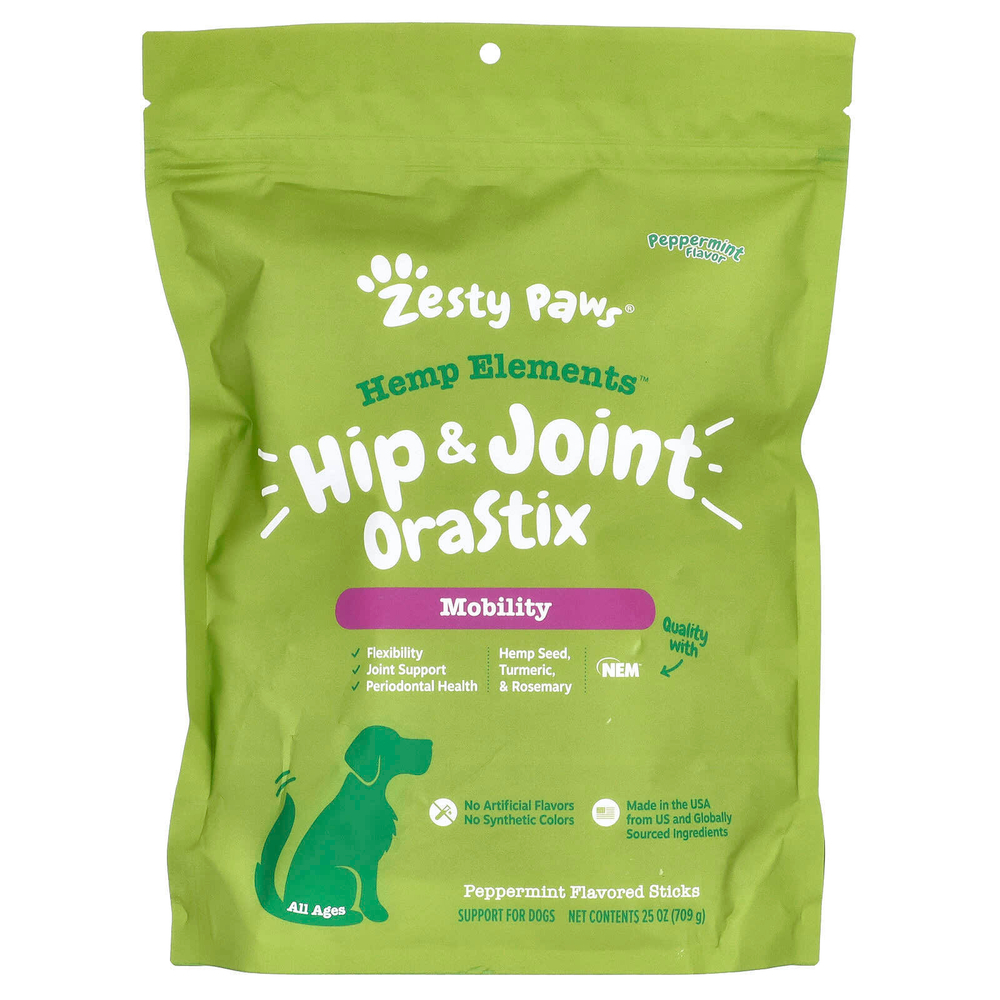 Zesty Paws, Hemp Elements, Hip & Joint Orastix, для собак, для всех возрастов, перечная мята, 709 г (25 унций)