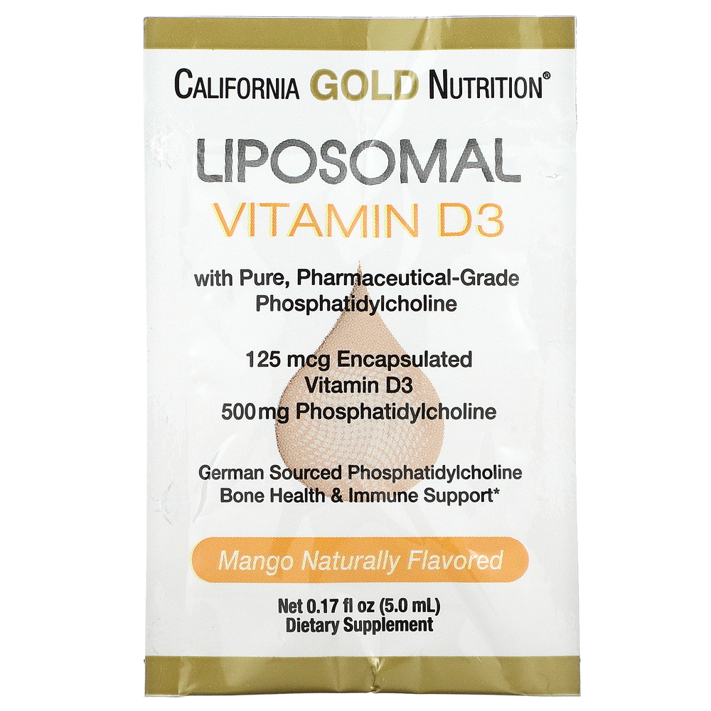 California Gold Nutrition, липосомальный витамин D3, 125 мкг (5000 МЕ), 30 пакетиков по 5 мл