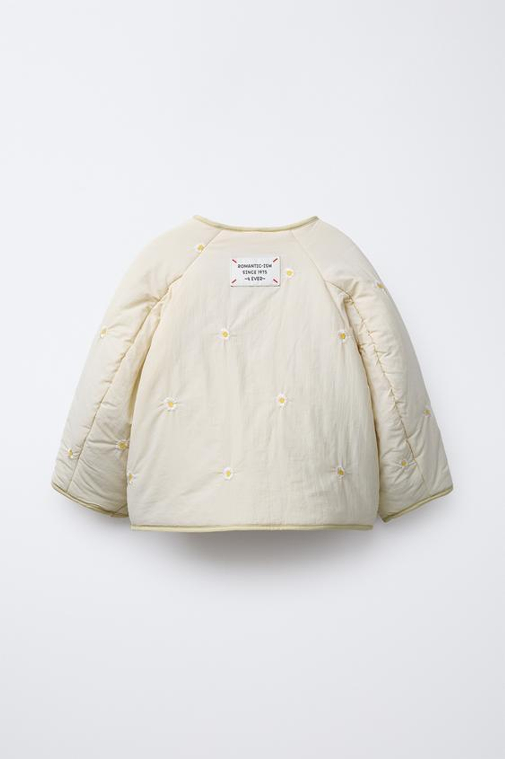 ZARA СТЕГАНАЯ КУРТКА С ВЫШИВКОЙ «РОМАШКИ», ЭКРЮ