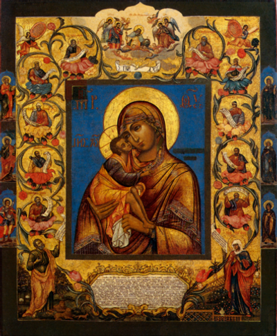 Феодоровская икона Божией Матери с пророками деревянная на левкасе