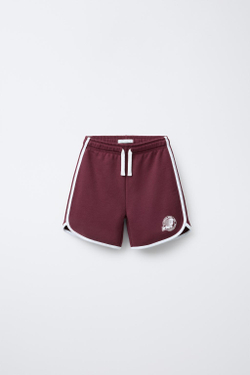ZARA ШОРТЫ ИЗ МЯГКОЙ ТКАНИ С ПРИНТОМ PRINCE ®, ЦВЕТ БУРГУНДСКОГО ВИНА