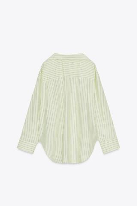 ZARA РУБАШКА ОВЕРСАЙЗ В ПОЛОСКУ ИЗ ПОПЛИНА, СВЕТЛО-ЛАЙМОВЫЙ