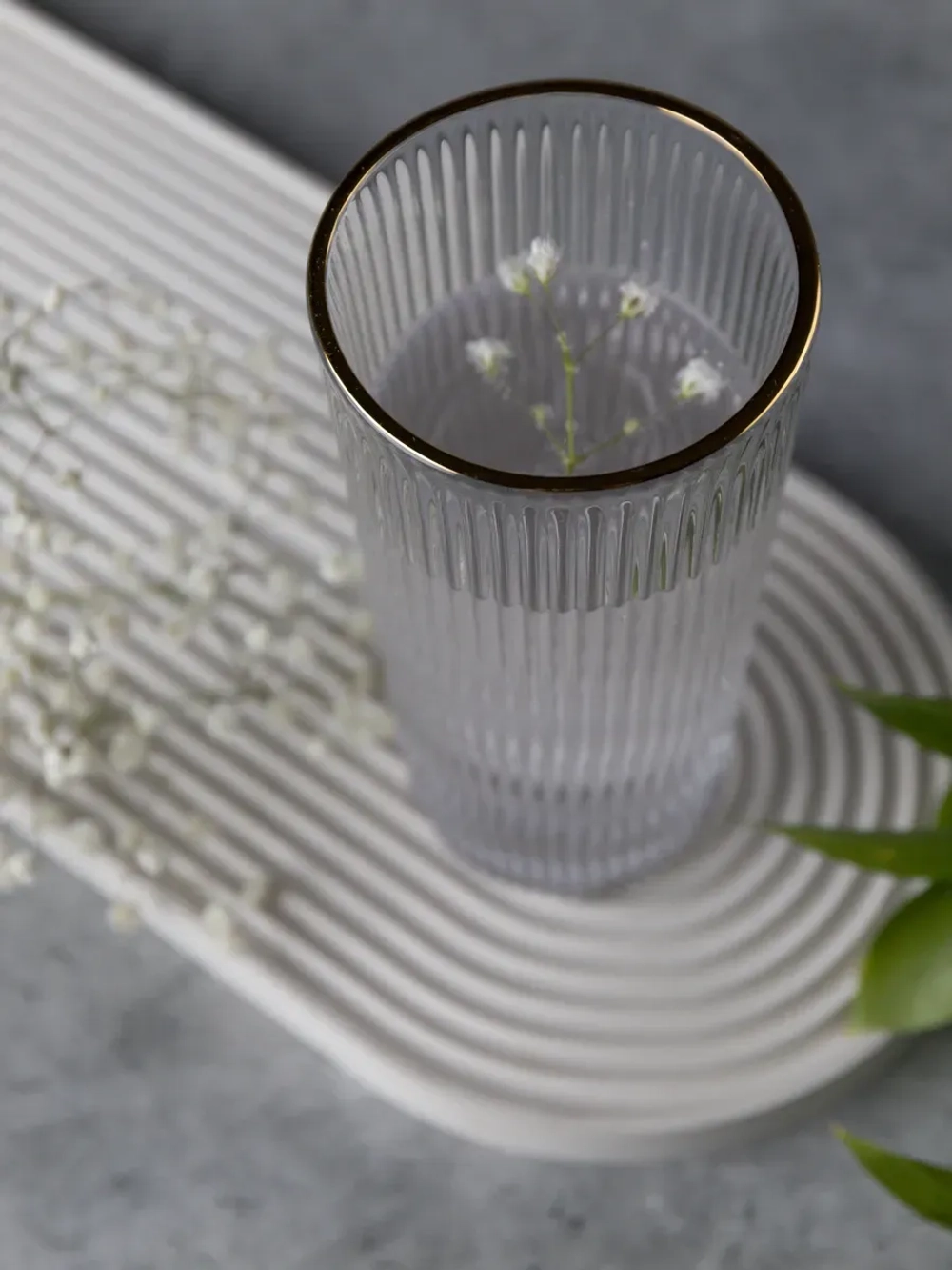 Ребристые бокалы для виски, 330 мл. 6 шт. с золотой каймой