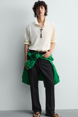 ZARA ПОЛО REGULAR FIT ИЗ ТКАНИ ПИКЕ, ЖЕЛТОВАТО-БЕЛЫЙ