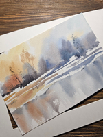 Картина авторская акварельная в паспарту 21х30 см на стену для интерьера "Настроение осени"