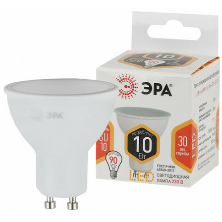 Лампочка светодиодная ЭРА STD LED MR16-10W-827-GU10 GU10 10 Вт софит теплый белый свет