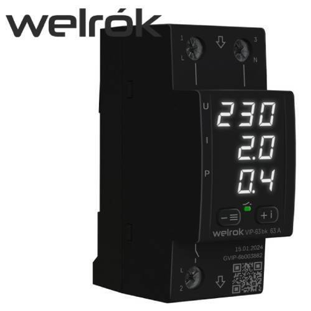 Реле напряжения с контролем тока (WELROK) VI-63A BK (черный)