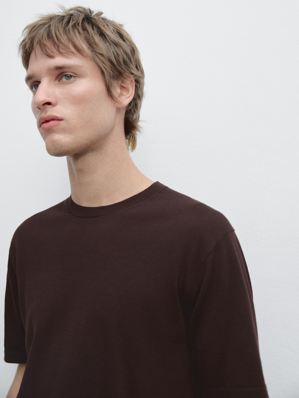 Massimo Dutti Хлопковая футболка с коротким рукавом, бургунди