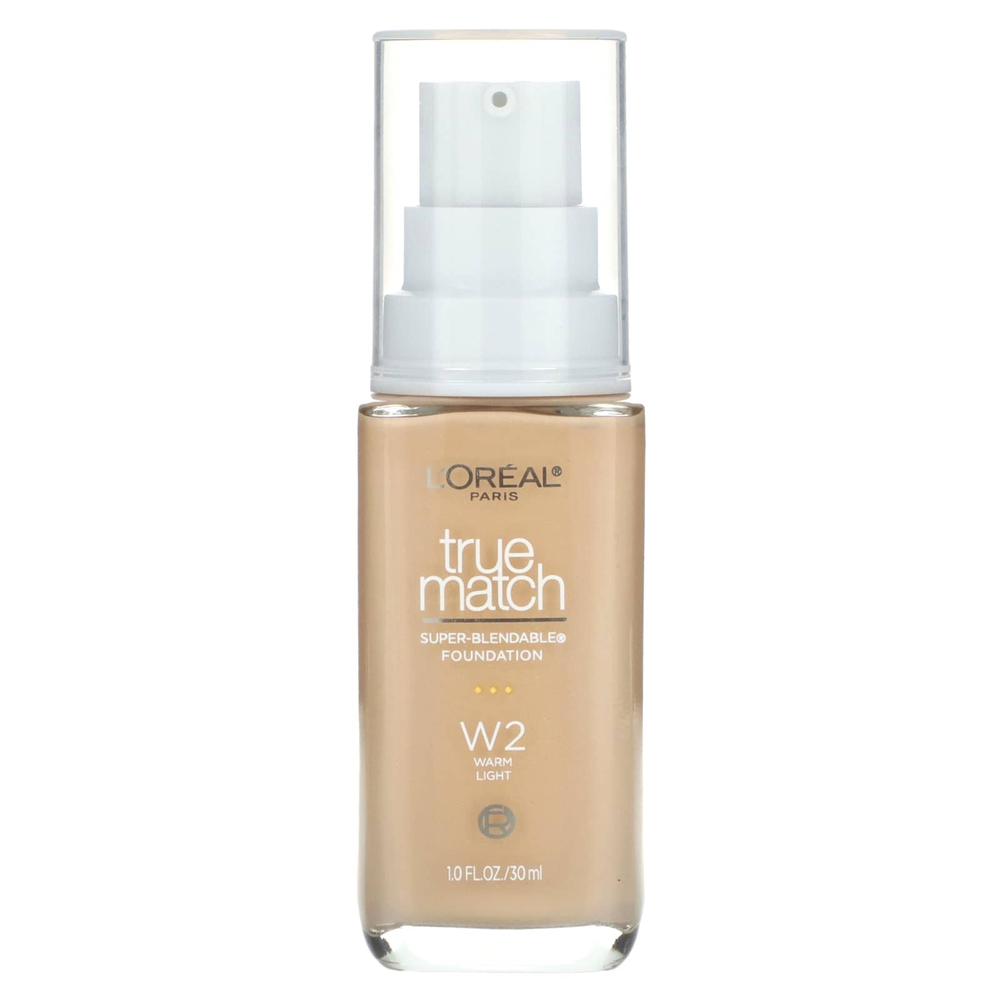 L'Oréal, True Match, превосходно смешиваемая тональная основа, теплый светлый оттенок W2, 30 мл (1 жидк. унц.)