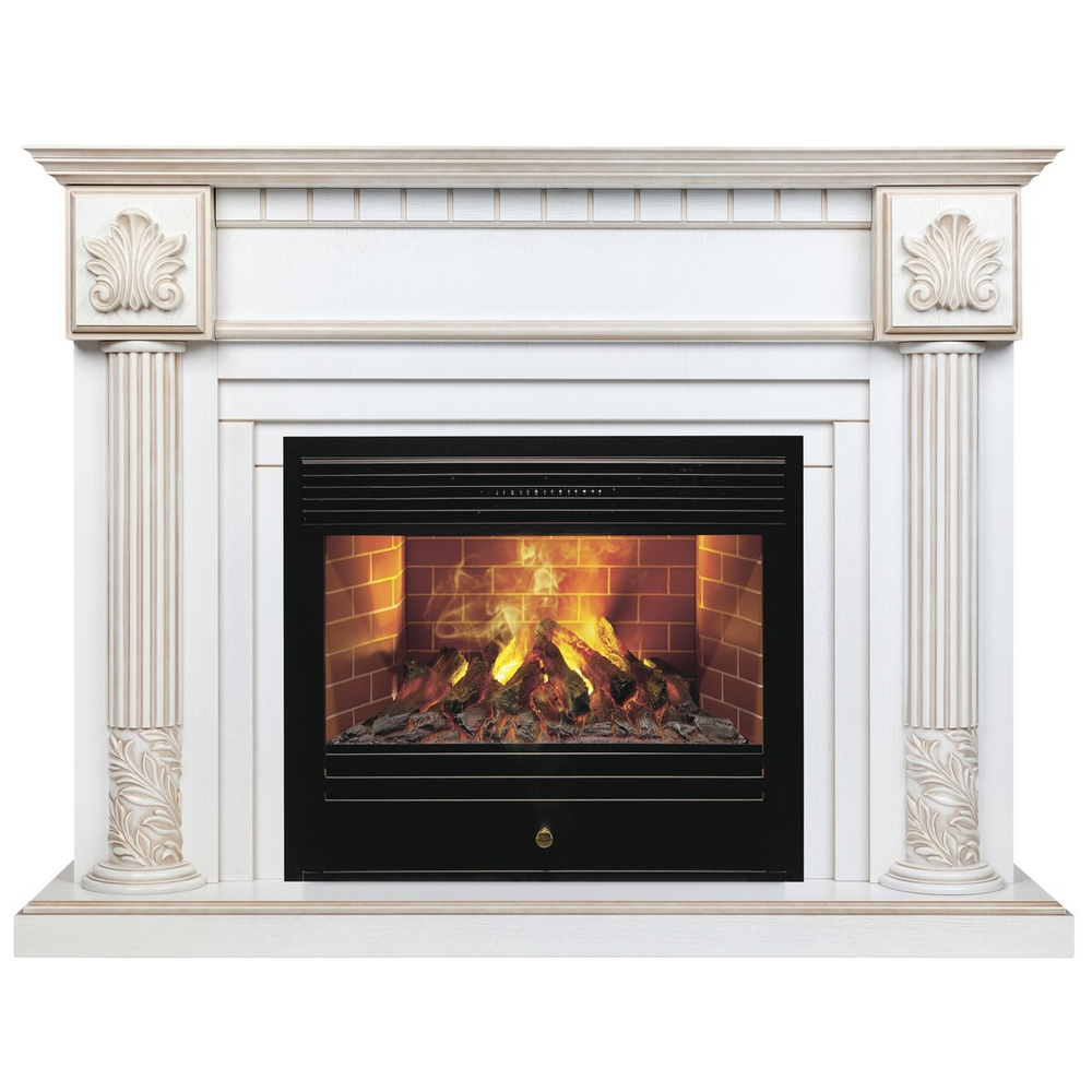 Электрокамин RealFlame Imperia 26/33 WT белый дуб с золотой патиной с очагом 3D Novara