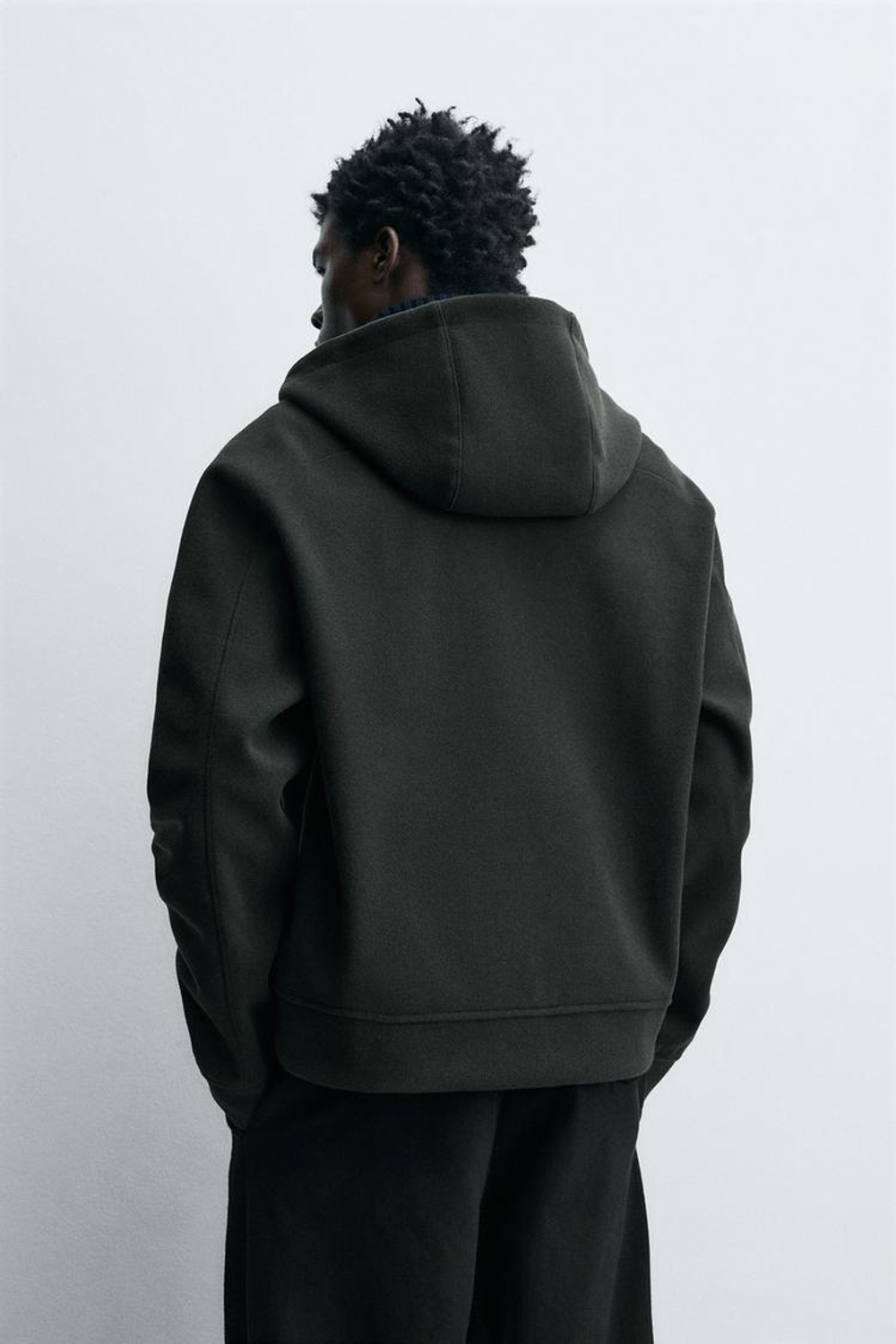 ZARA ФЕТРОВОЕ ХУДИ С КАПЮШОНОМ, ТЕМНО-ЗЕЛЕНЫЙ