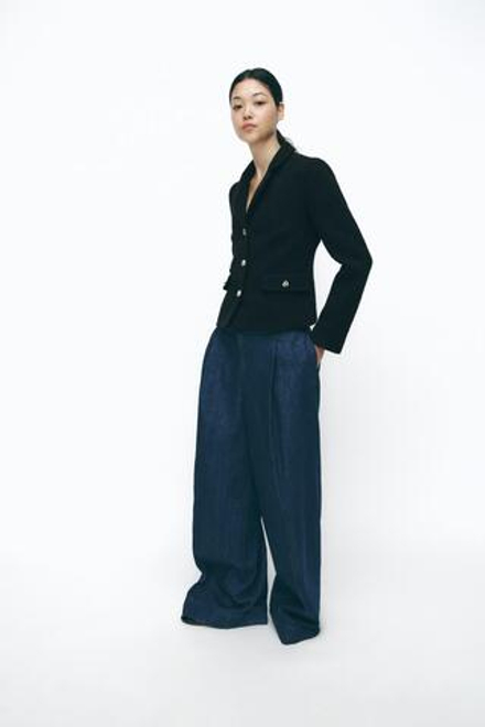 ZARA БЛЕЙЗЕР ИЗ РЕЛЬЕФНОЙ ТКАНИ С РЕЛЬЕФНЫМИ ПУГОВИЦАМИ, ЧЕРНЫЙ