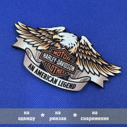 Патч Харли Дэвидсон орел с липучкой фигурная, Harley-Davidson 9,5х4,5 см