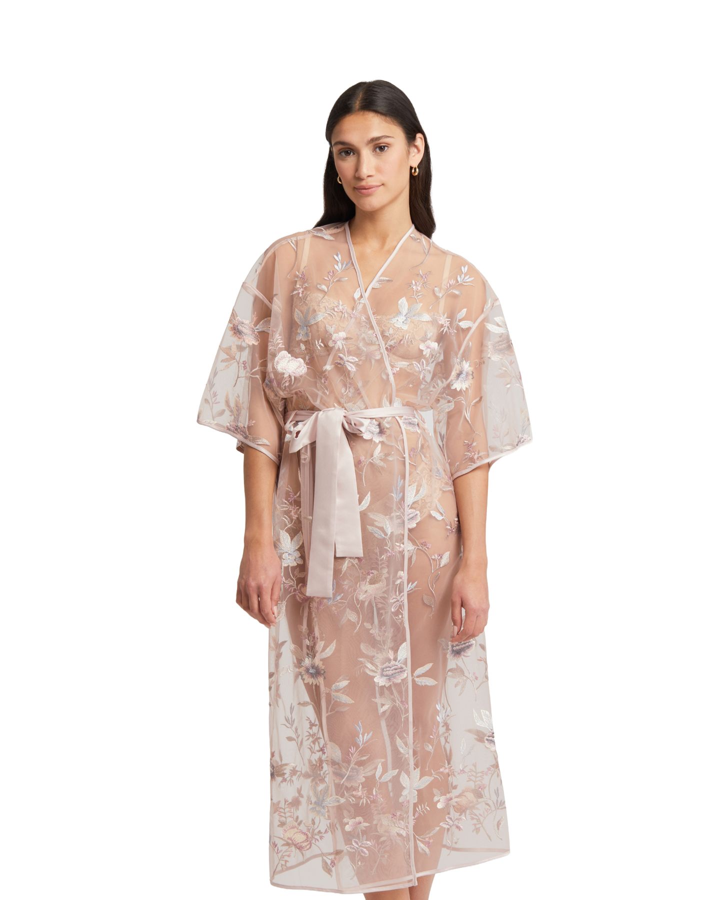 халат из прозрачной ткани с цветочной вышивкой Rya Collection Stunning пыльная роза