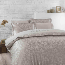 Постельное белье 2 спальное евро Tivolyo home Leafy Broidery бежевое