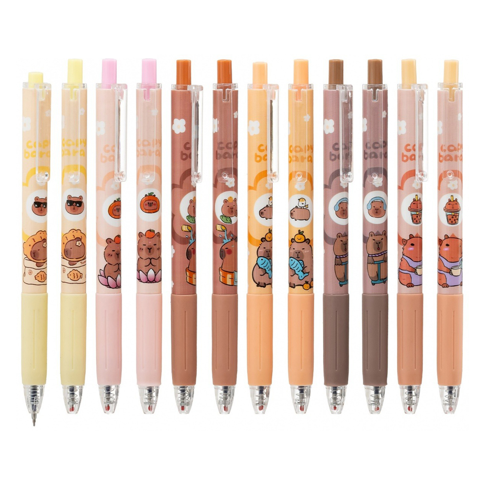 Ручка гелевая, автоматическая, Basir, синие чернила, серия "Капибара", 12 шт