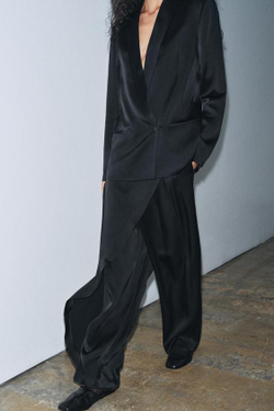 ZARA АТЛАСНЫЕ БРЮКИ-ПАРЕО — ZW COLLECTION LIMITED EDITION, ЧЕРНЫЙ