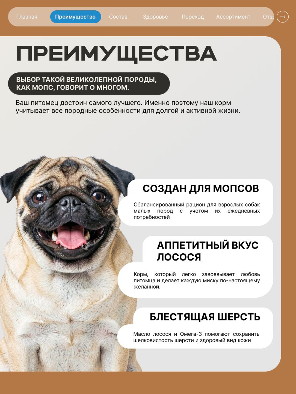Корм сухой для взрослых собак породы Мопс, с лососем, 12 кг, QUATTRO