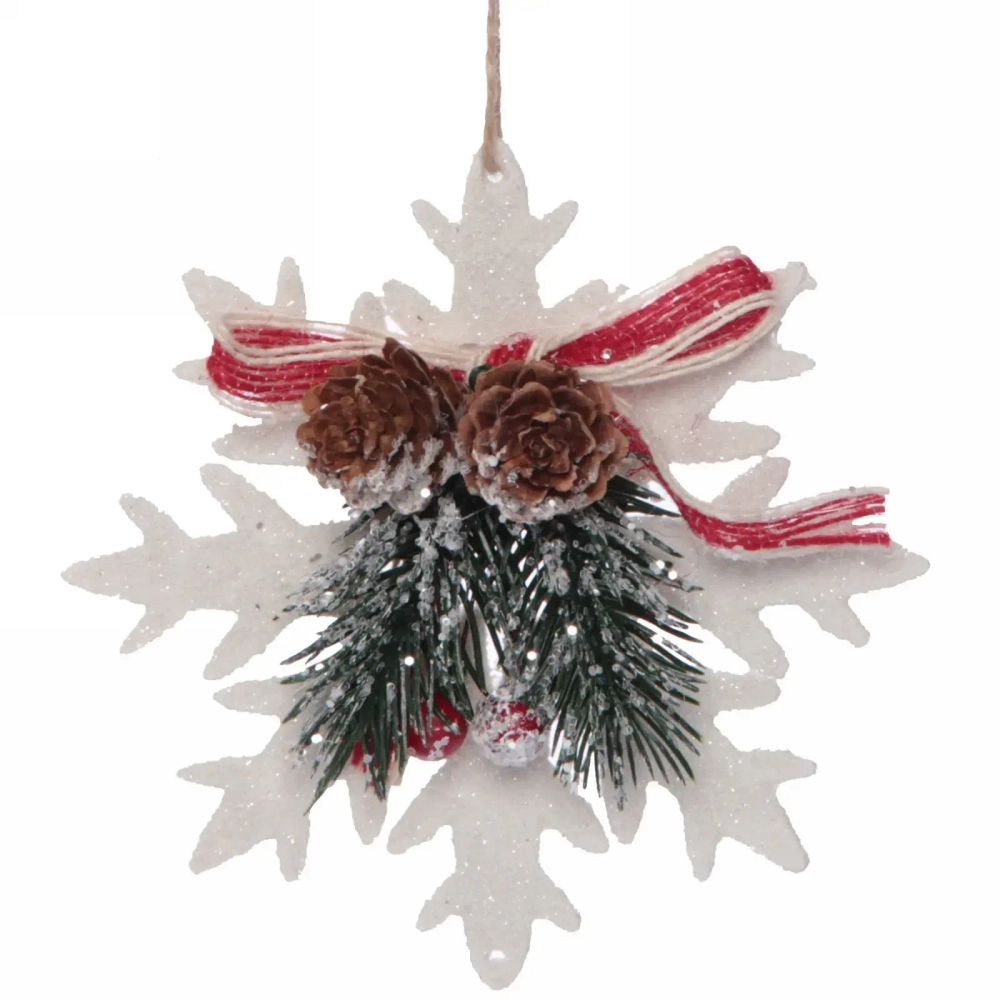 Подвеска елочная БЛЕСК «Снежинка зимняя» 12 см, Белый