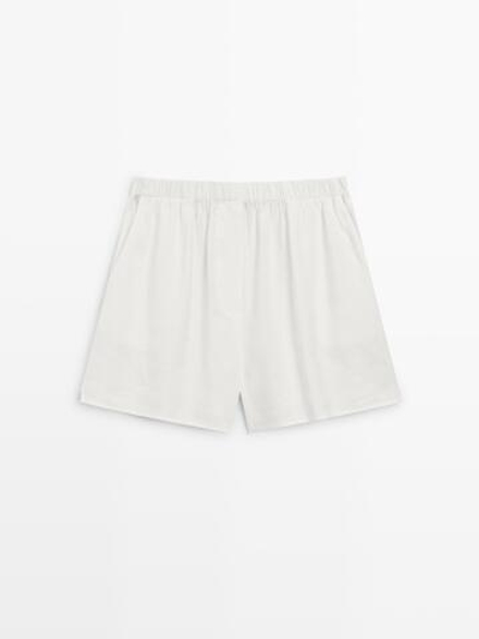 Massimo Dutti Льняные шорты-бермуды в стиле «Total Look», экрю