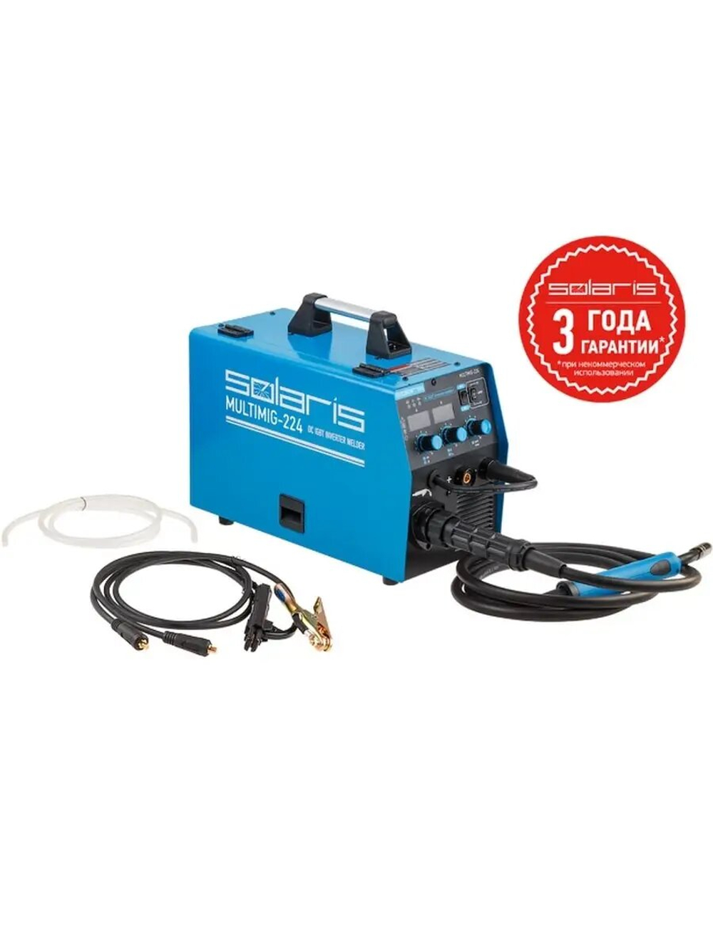 Полуавтомат сварочный Solaris MULTIMIG-224, 220В, MIG/FLUX/MMA, евроразъем, горелка 3 м, смена полярности, 2T/4T/Spot