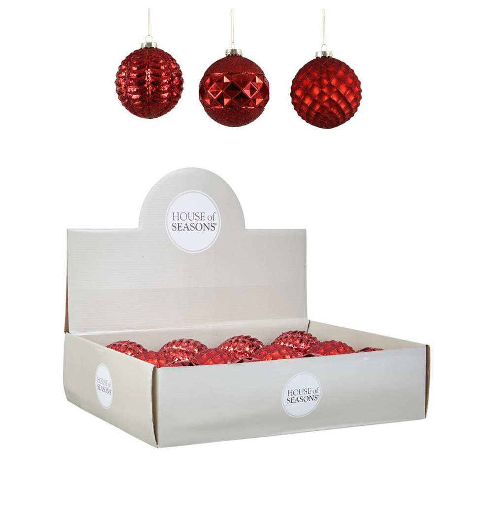 Набор елочных игрушек 12шт 10см House of Seasons Шар красный 3 вида 84024