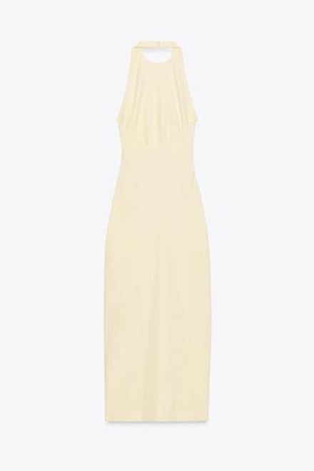 ZARA ПЛАТЬЕ ХАЛТЕР СО СБОРКАМИ, ЖЕЛТЫЙ