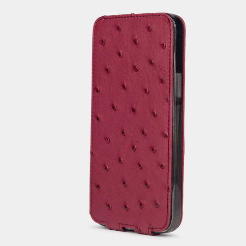 Чехол для iPhone 14 Pro Max из кожи страуса, цвета фуксии