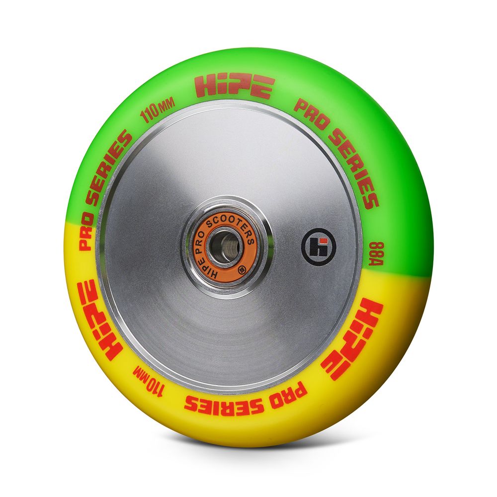 Колесо для трюкового самоката HIPE H21, 110*24 мм, жёлтый/зелёный