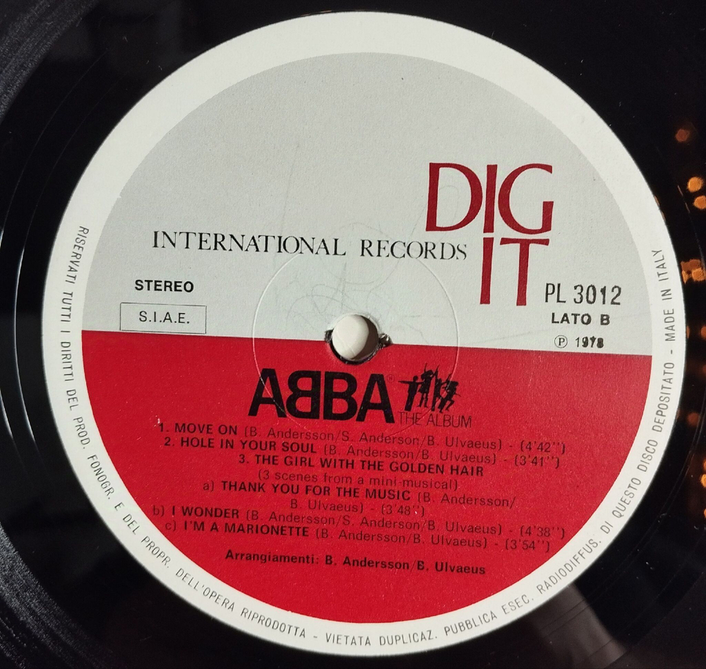 Винтажная виниловая пластинка LP ABBA The Album (Italy 1978)