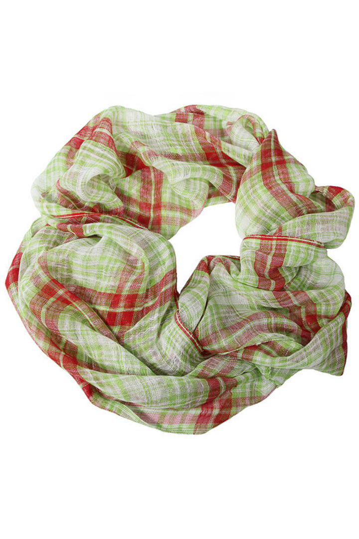 Кашне материал Вискоза 100% крупная клетка цвет белый зеленый красный размер 190x50 см