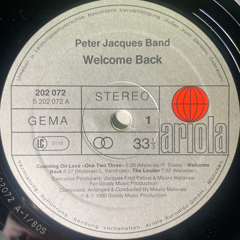 Peter Jacques Band ‎– Welcome Back (Германия 1980г.)