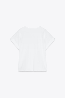 ZARA ФУТБОЛКА С КАРМАНОМ ИЗ ПОПЛИНА, БЕЛЫЙ