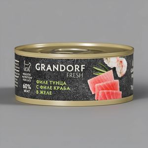 Консервы GRANDORF Fresh для кошек и котят, филе тунца с филе краба в желе