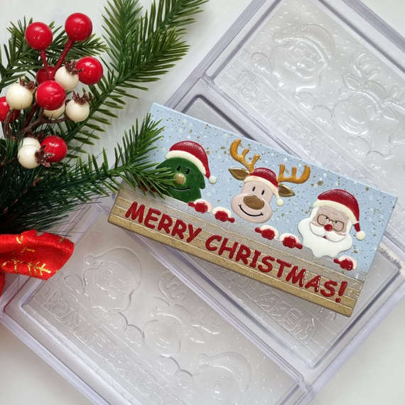 871 | Форма для шоколадных плиток "Новогодние друзья" (275х175 мм)