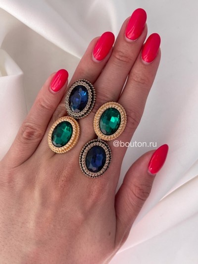 Пуговицы овальной формы стразы синие сапфиры