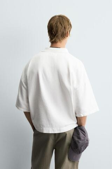 ZARA ПОЛО С ВЫШИВКОЙ СВОБОДНОГО КРОЯ, БЕЛЫЙ