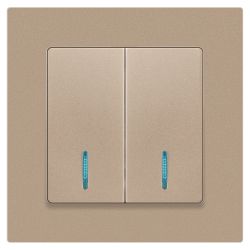 Выключатель Intro Accent 6-105-04 двойной с подсветкой, 10А-250В, IP20, СУ, AL/CU, шампань