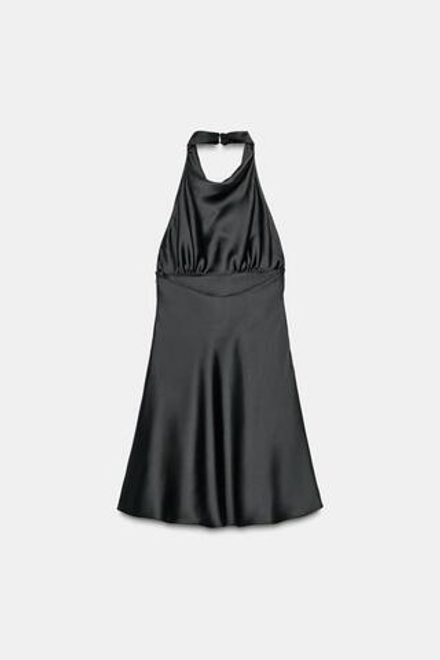 ZARA КОРОТКОЕ АТЛАСНОЕ ПЛАТЬЕ, ЧЕРНЫЙ