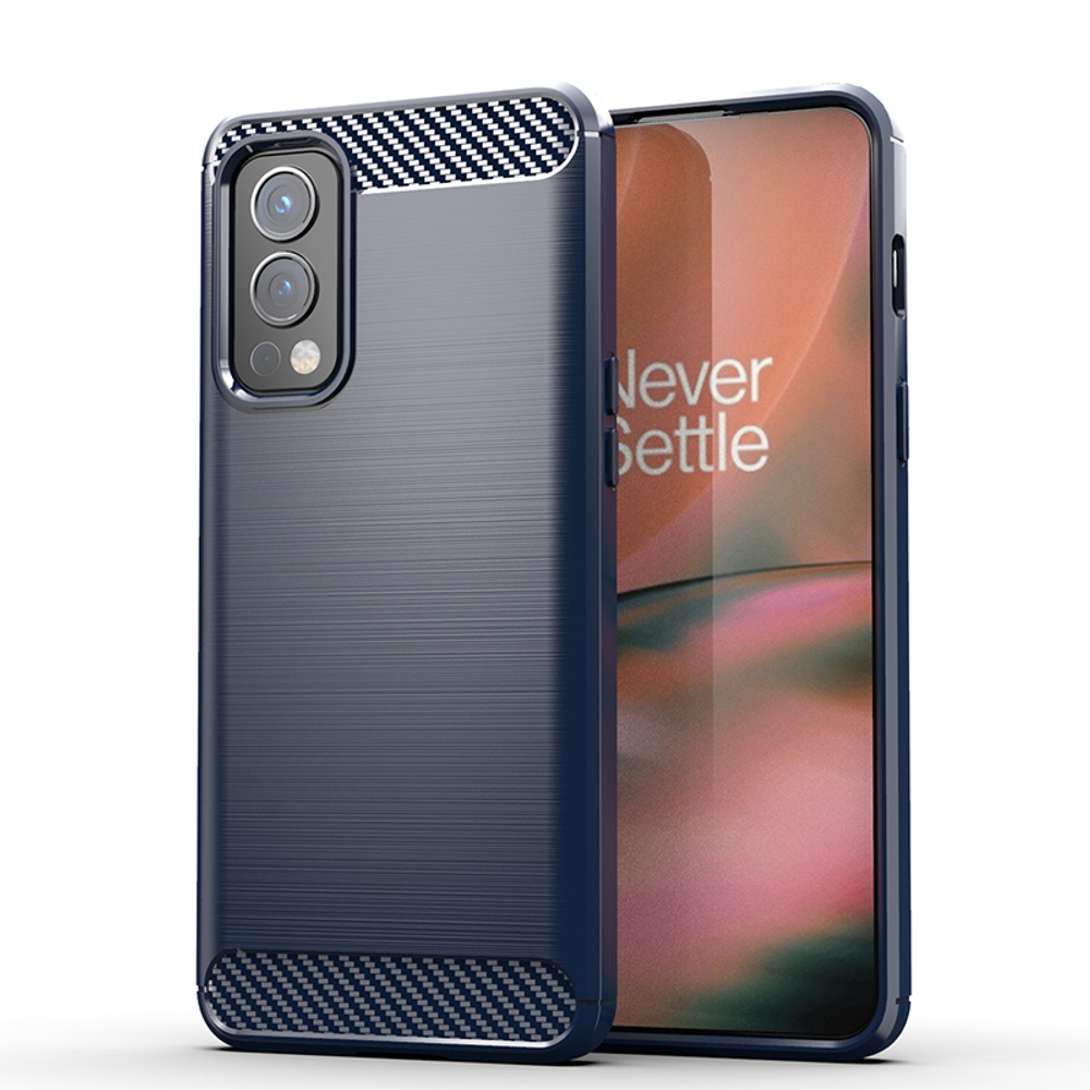 Мягкий чехол синего цвета на OnePlus Nord 2 5G, серия Carbon (в стиле карбон) от Caseport