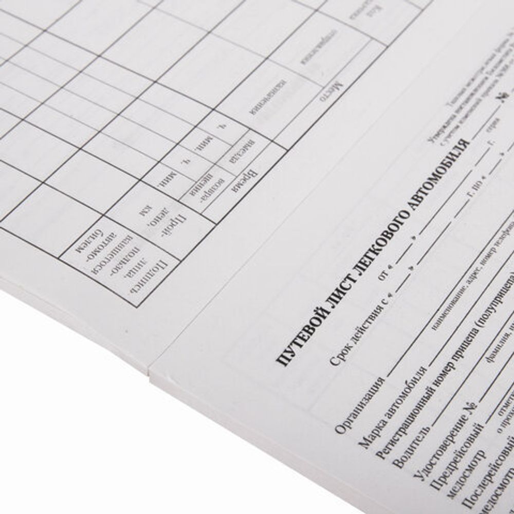 Бланк бухгалтерский типографский "Путевой лист легкового автомобиля", А5 (140х197 мм), СКЛЕЙКА 100 шт., 130045