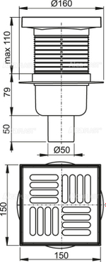 Сливной трап AlcaPlast APV6411 150 x 150/50