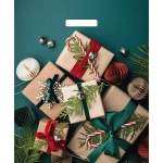 Пакет ПЭ с вырубной ручкой 38+3см(Подарки на зеленом) НГ, глянц (комплект 25 шт)