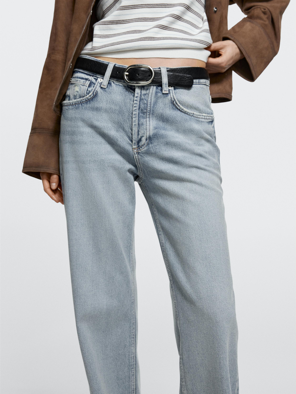 Massimo Dutti Джинсы средней посадки с широкими штанинами, светло-голубой