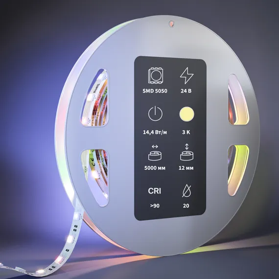 Светодиодная лента   Ультра 24В 5050 14,4Вт/м Цветная (RGB)+W 3000К 5м IP 20 201132 Led Strip 201132