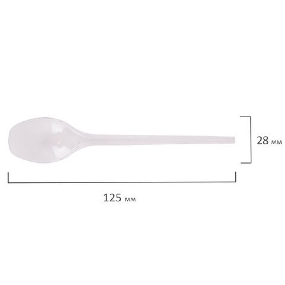Ложка чайная одноразовая пластиковая 125 мм, прозрачная, КОМПЛЕКТ 100 шт., ЭТАЛОН, WELDAY, 607831